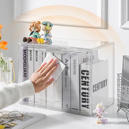 Multifunctional Transparent Books torage box Plastic Thickened Stackable Large capacity Desktop Display box Magnetic suction to open the lid Storage bin Moisture-proof Sealed Shoe box