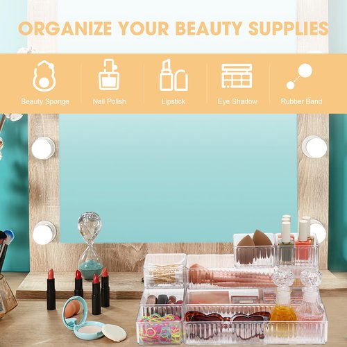 Teenyyou 18 Pcs Clear Drawer Organizer Stackable 4 Size Clear Makeup Drawer Organizer Trays Acrylic Bathroom Vanity Storage Bins for Cosmetic, Jewelries, Office Supply, Kitchen Utensils(Stripes)