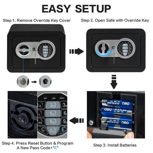 0.23 Cubic Feet Safe Box, Small Safe W/Fireproof Bag, Keys & Pass Code, Digital Electronic Security Money Box for Cash, Document, Home, Office, Hotel Use, Black, 6.69"D x 9.06"W x 6.69"H