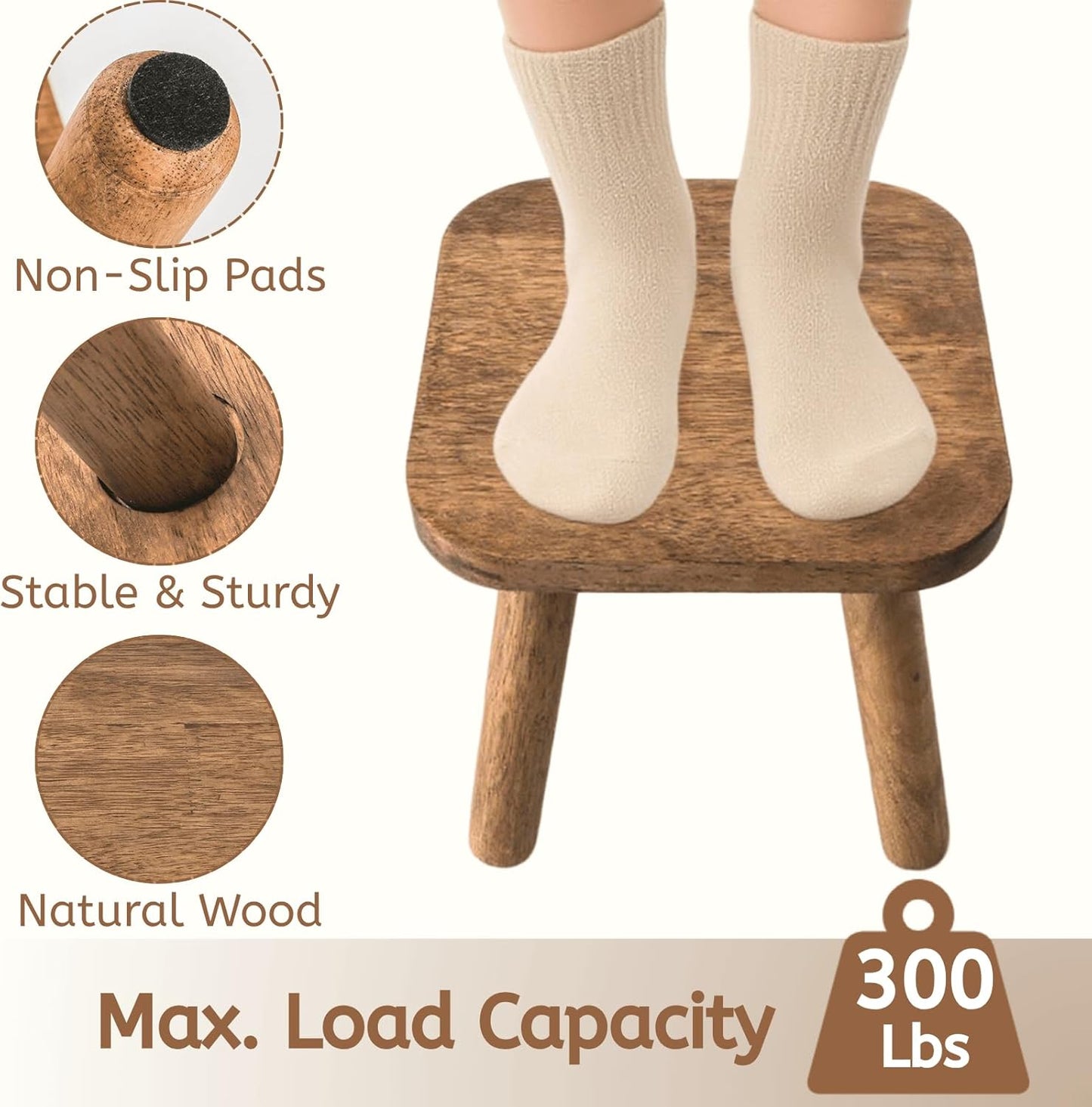 Youeon 9-Inch Wooden Step Stool - Portable Non-Slip Footstool for Adults | Supports 300 Lbs, Easy Assembly