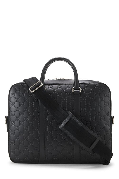 Gucci, Pre-Loved Black Guccissima Briefcase, Black