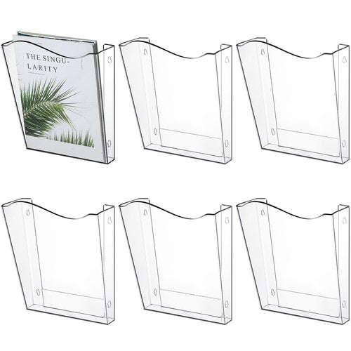 Sintuff 6 Pack Unbreakable Vertical Acrylic Wall File Folder, Single Pocket Wall Mount File Holder Brochure Holder Magazine Paper Organizer for Office and Home, 11 x 3 x 10 Inch, Clear