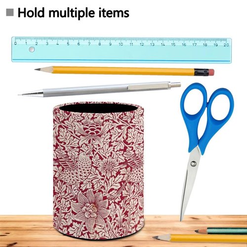 ZCFYGDX William Morris Flower Print Pen Holder Pencil Cup Container PU Leather Desk Organizer Stand Decor Makeup Brush Scissor Holder Decoration Office Desk Home Office Supplies Accessories