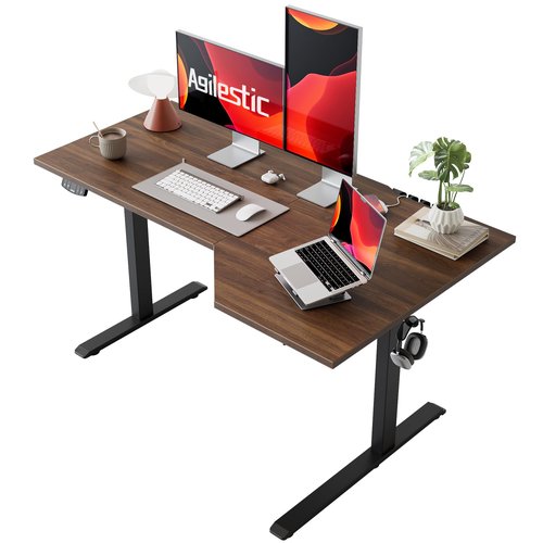 Agilestic Electric Standing Desk, L-Shaped 55 Inches Height Adjustable Desk, Sit and Stand up Desk for Work Office Home, Ergonomic Rising Computer Table for Home Office with Splice Board, Dark Walnut