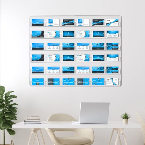 Lincia Acrylic Business Card Holder Wall Mount Clear Sticker Display Rack Multiple Clear Card Organizing Sticker Display Stand Pre Drilled Acrylic Holder (36 Pocket)