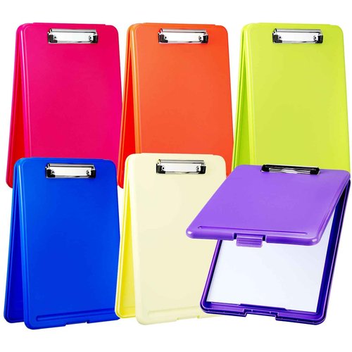 6 Pcs Plastic Clipboard with Storage Neon Color Nursing Clipboard with Pen Holder Multifunctional Clipboard Bulk with Metal Clip for Office School Teachers Students Supplies, 9.5 x 13.4 Inch