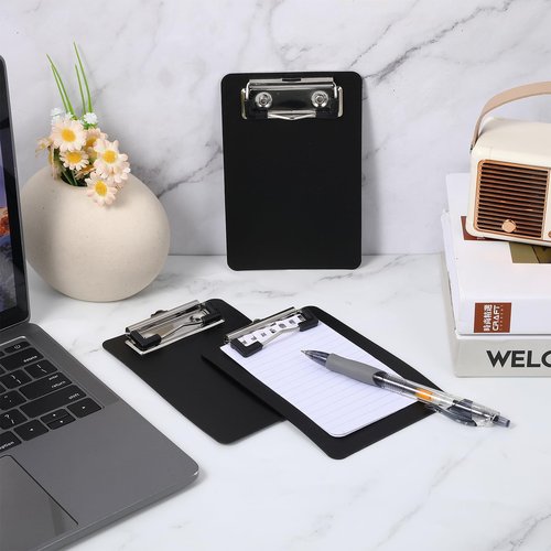 24 Pack Mini Clipboards 4 x 6 Inch Small Pocket Plastic Memo Clipboards with Profile Clip for Small Notepads Receipts Tickets (Black)