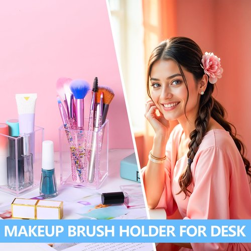 Kifmurase 12 Pack Acrylic Pen Holder Clear Makeup Brush Holder for Desk, Pencil Organizer Makeup Brush Pen Cup Cosmetic Brushes Stationery Organizer Accessories for Office Home Desktop Storage