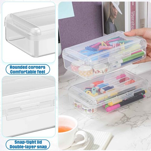 Blulu 25 Pack Double Layer Pencil Boxes Set, Large Capacity Plastic Pencil Cases with Snap-Tight Lid Plastic Pen Storage for Operation Christmas Donation Supplies Stationery Office Home(Clear)