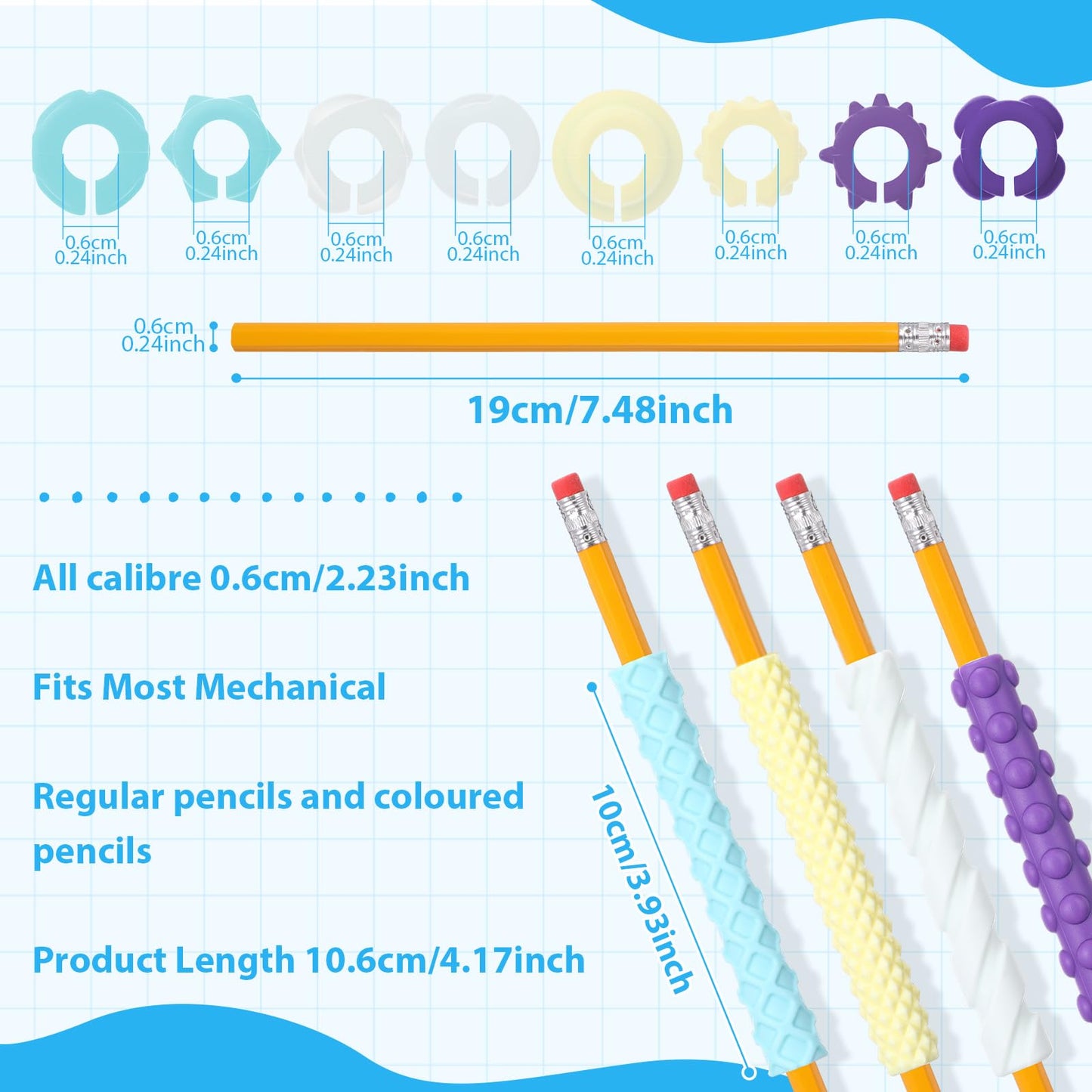 Mifoci 48 Pack Textured Silicone Pencil Grip with Pencil, Sensory Fidget Sleeves for Adults with ADHD Autism Anxiety Relief, Travel Fidget Tool for Focus, Calm, and Fine Motor Skills(Fresh)