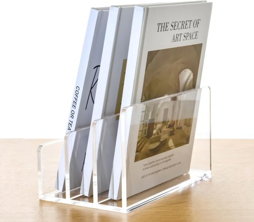 Clear Acrylic Mail Holder by [Brand Name] - Vertical Letter Sorter & Multifunction Desk Organizer for Bills and Documents