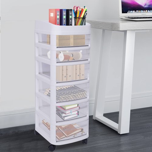 Storage Drawers Large Plastic Drawer 6-Tier Organizer Plastic Drawers Clear Drawers Storage Shelves with Dra-Wer Transparent Storage Cart for Home Office Living Room Bathroom