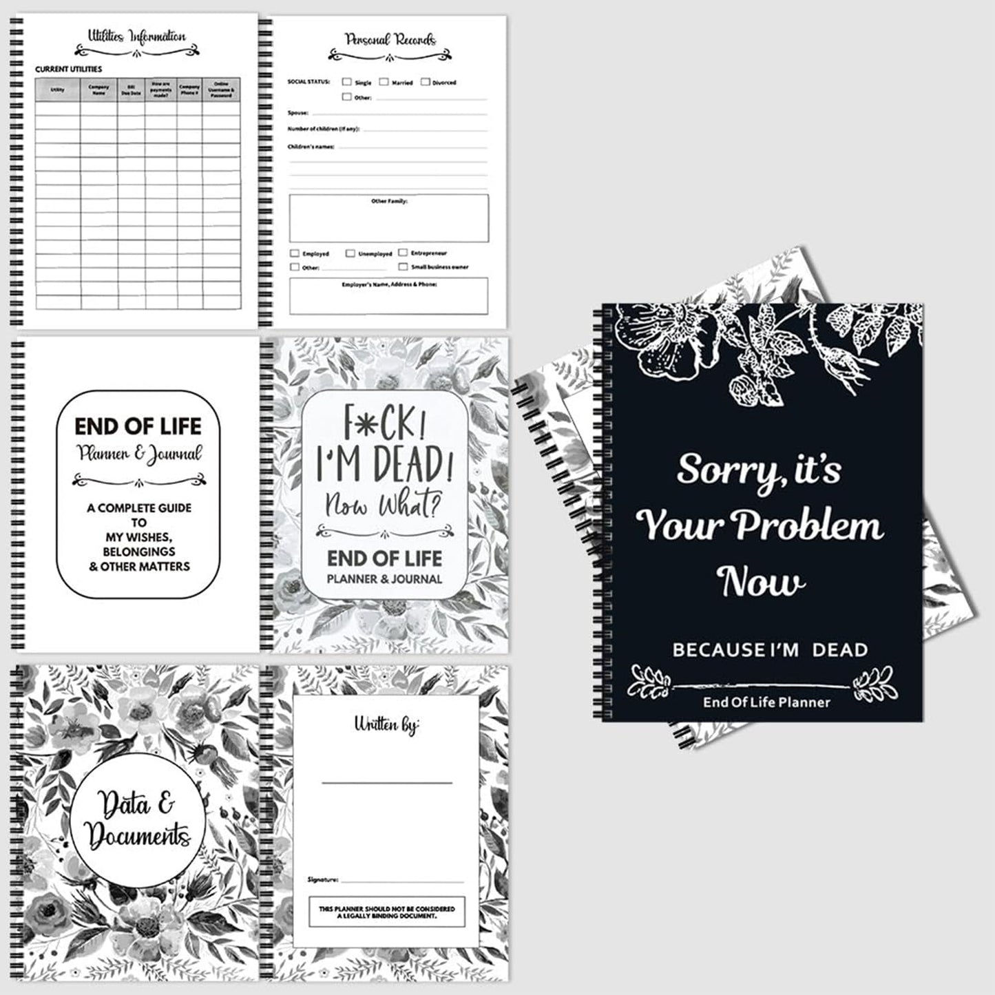 Sorry, it’s Your Problem Now, Because I'm Dead, End of Life Planner, Funny Notebook Book Notepad, Simple Business Office Book, Final Wishes and End-of-life Arrangements Emergency Binder (Black)