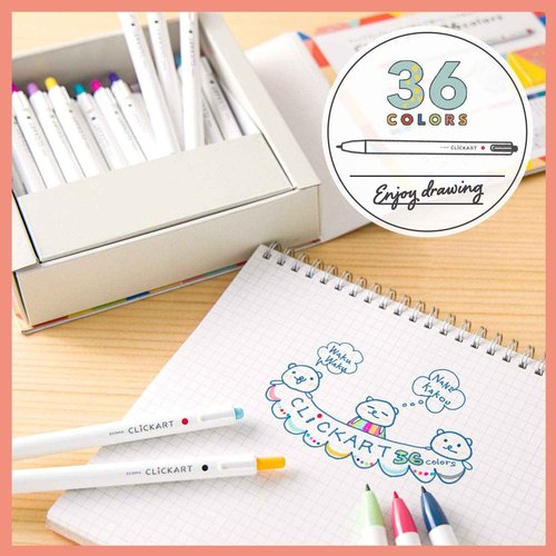 Zebra WYSS22-36C-NGO Clickart Water-Based Marker, 36 Colors, Limited Package