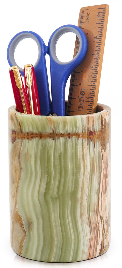 Radicaln Marble Stationary HolderGreen Onyx 4" Handmade Pen Holder for Desk, Ideal for Desk Organizer, Workspace Accessories & School Stationary