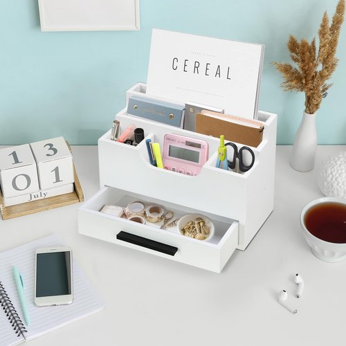 Desk Organizer with Drawer, Mail Organizer Countertop for Office, Mail Holder Wall Mount, Desk Accessories and Workspace Organizer for File Paper Folder