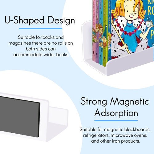 2 Pcs Magnetic Book Shelf for Whiteboard, Magnetic Book Holder Display Shelves with a Pen Container for Teacher Kids Classroom Office (White)