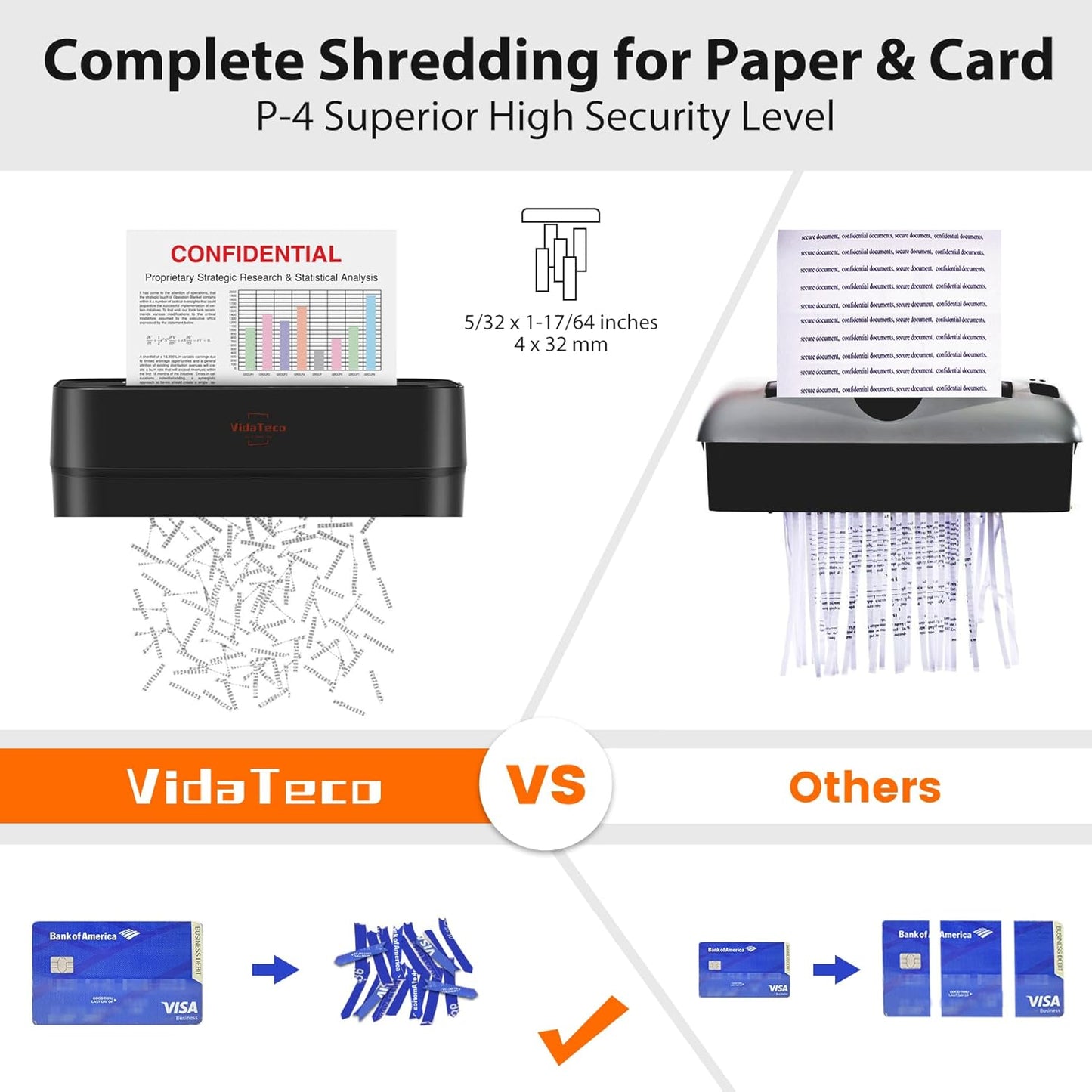 VidaTeco 8-Sheet Cross-Cut Paper Shredder - P-4 Security, Jam Proof, 3.04-Gal Bin for Home Office