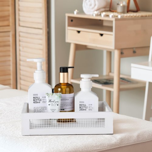 FillTouch 4 Pcs Wooden Nesting Countertop Baskets 4 Size Wooden Storage Box with Handle and Metal Wire Multipurpose Wood Organizer Crate for Fruit Vegetable Kitchen Cabinet Bathroom(White,Small)