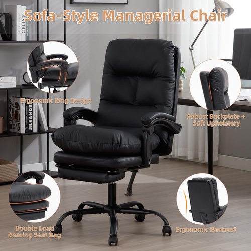 HARANUO Office Chair with Footrest, Ergonomic Office Gaming Chair with Wide Seat, High Back Executive Office Chair Big and Tall 500lbs Capacity (Black, Large)