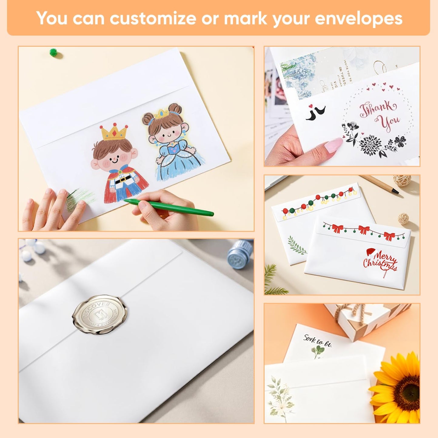 50 Pack 5x7 Envelopes for Invitations, A7 White Invitations Envelopes with Peel and Seal Closure, Card Envelopes for Wedding, Greeting Cards, Invitations, Photos, Postcards