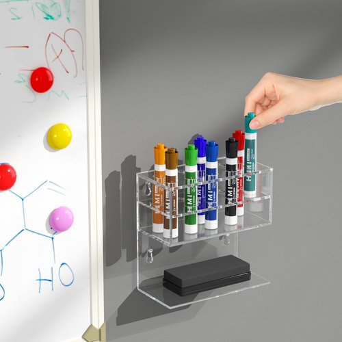 HIIMIEI Dry Erase Marker Holder for Whiteboard, Wall Mounted 2-Tier 10-Slot Clear Acrylic Marker Organizer Stand for School Office Home