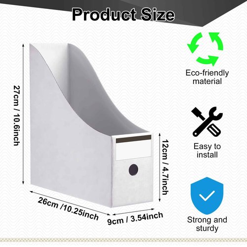Thenshop 24 Pcs Cardboard Magazine File Holders Magazine Book Bin Box with Label Sticker Paper Organizer Storage Folder for Desk Shelves School Classroom Office Supplies(Classic,White)