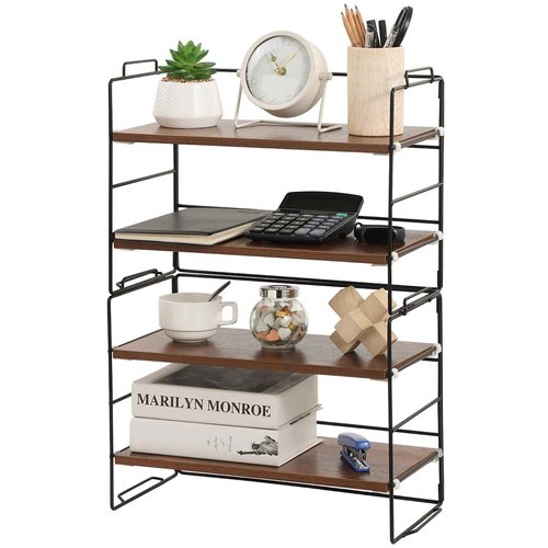 KATHY&BOB Wood Desk Shelf Organizer, 2-Tier Desktop Supplies Storage Rack, Adjustable Stackable Desk Shelf for Office, Kitchen, Bathroom, 15.75"*12.2"*7.87" (2 Sets)