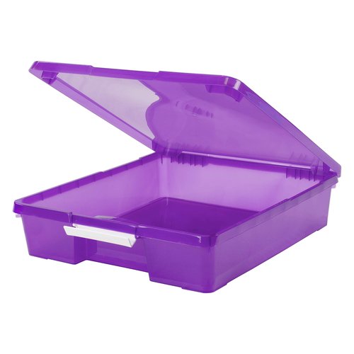 Storex Classroom Craft Project Box – Stacking Plastic Organizer Fits 12x12 Scrapbooking Paper, Purple, 5-Pack (63206U05C)