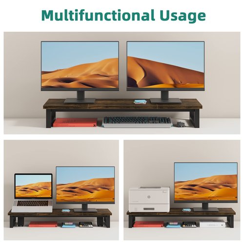 YAOHUOO Dual Monitor Stand Riser, 39Inch Large Monitor Stands for 2 Monitors, Computer Monitor Stand, Wooden Desktop Oraganizer Shelf for Office Desk Computer,Laptop,TV