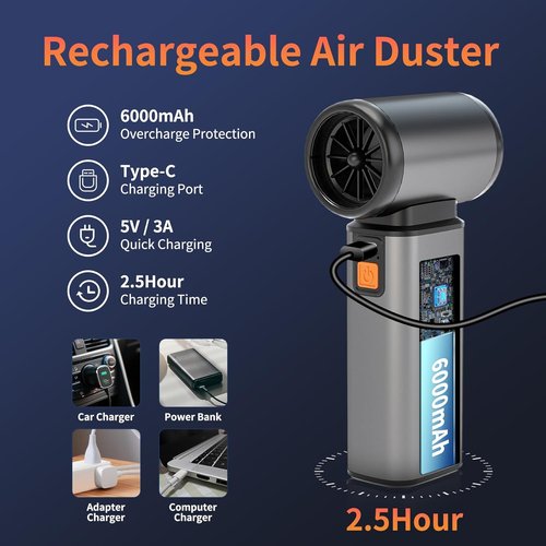 Compressed Air Duster - Stepless Speed Electric Air Blower with Brushless Motor | 120,000 RPM Keyboard Cleaner