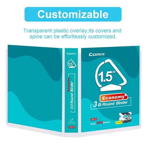 COMIX 3 Ring Binder,1.5 inch Slant-D Clear View Cover with Pockets, Holds 350 Sheets of US Letter Size Paper, White Binder for School Office and Home, 12 Pack