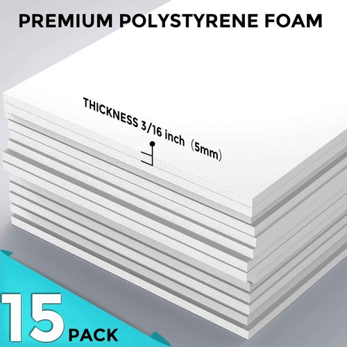 CREGEAR CreGear Foam Board 16 x 20 x 3/16", 15 Pack White Poster Board Lightweight Signboard Foamboard for Crafts, Framing, Art, Display, Presentation
