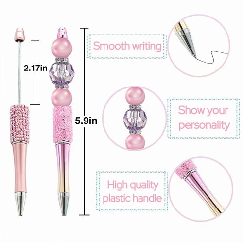 KUNHEHO 48Pcs Pens Bulk Beadable Focal Beads Pens with Glitter Diamond Pearls Fancy Cute Pens for Women Tween Girls Gifts Trendy Stuff School Supplies for Girls Teachers