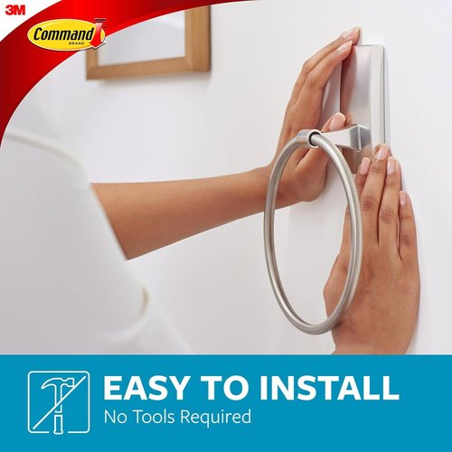 Command Hand Towel Holder - Satin Nickel | Water Resistant & Rust Resistant Bathroom Organizer, Holds 5 lbs