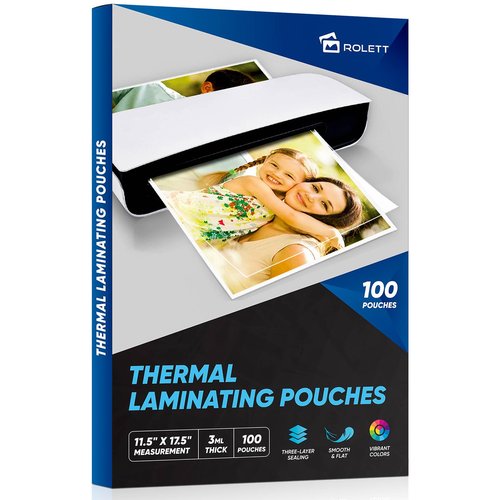 Rolett Laminating Sheets, 100 Pack Laminating Pouches Holds 11 x 17 Inch Sheets, 3 Mil Laminate Sheets 11.5 x 17.5 Inch for Laminator, Clear A3 Thermal Laminating Pouches with Round Corner