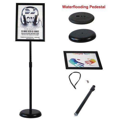 T-SIGN Adjustable Heavy Duty Pedestal Sign Holder Floor Stand, Sign Stand Poster Stand, 8.5 x 11 inch, Vertical & Horizontal View, Outdoor Indoor Standing Display Sign Holders Aluminum Black