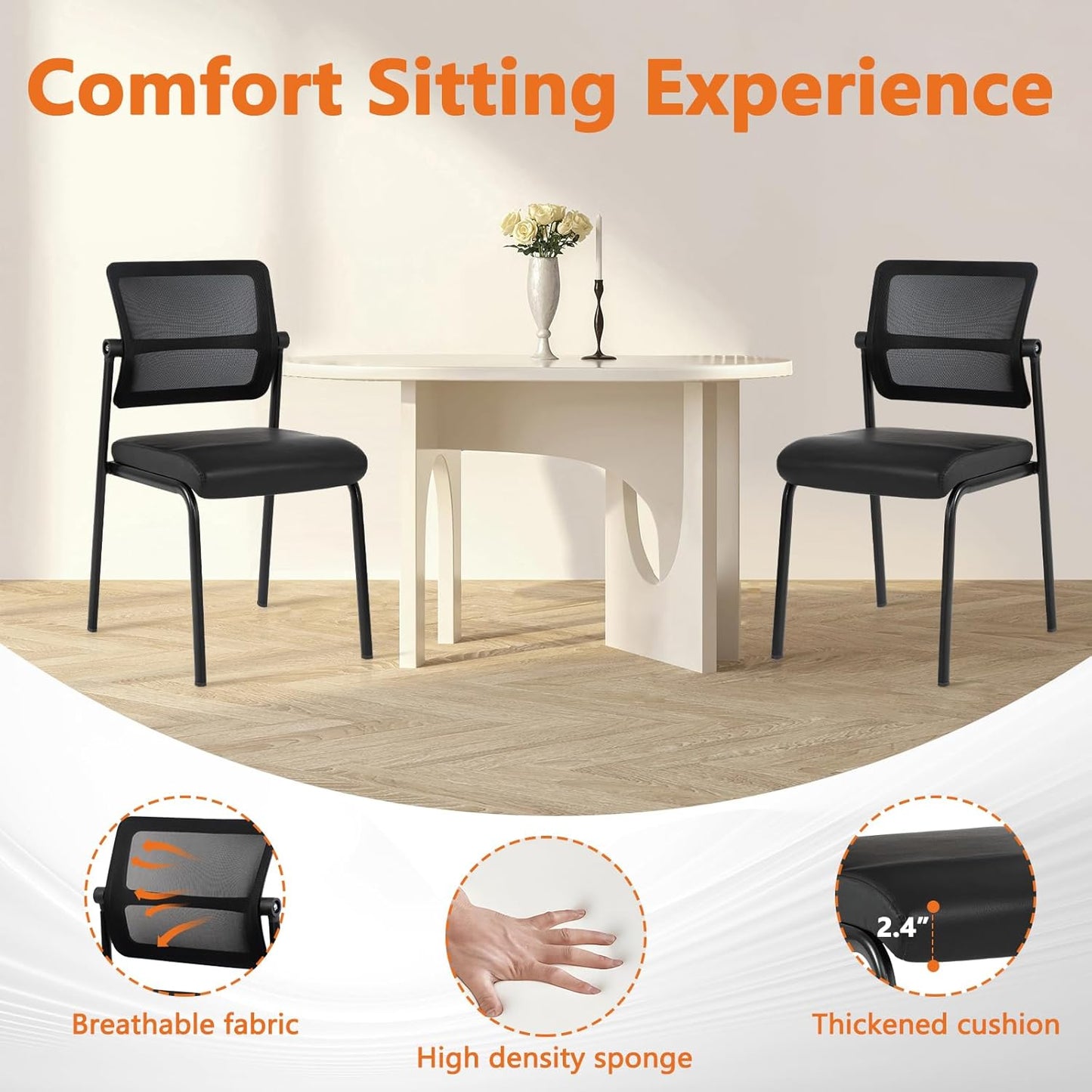 CLATINA Stacking Waiting Room Chairs - Ergonomic Mesh Backrest & Leather Cushion - 4-Pack