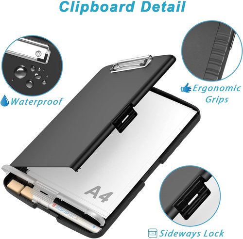 Rimilak Clipboard - High Capacity Plastic Folio with Storage & Pen Holder | 8.5 x 11" - Black