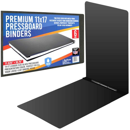 Premium 11x17 Pressboard Binder with High-Density Polyethylene - 3" Capacity, Crush Finish Exterior, Made in USA, Black - Pack of 6