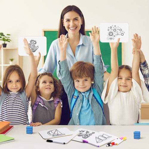 Affrolling 24 Sets Small Whiteboard Dry Erase Boards 5" x7'' Mini Double Sided Dry Erase Lap Boards with Markers Erasers Pen Holders Personal Whiteboards for Students Classroom Teacher