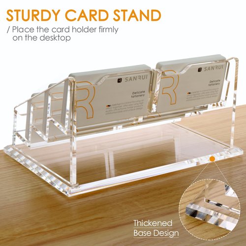 SANRUI Acrylic Business Card Holder for Desk, Clear Display Stand with 6 Slots, Holds 300 Cards, 3-Tier Horizontal Clear Name Card Stand ,Office Desk Organizer for Women & Men