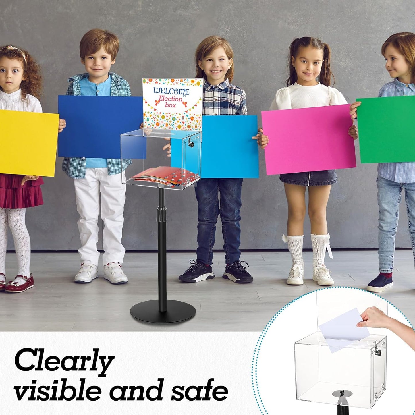 1 Pack Suggestion Donation Box with Lock and Key 11"x 8.25" x 8.25" Acrylic Offering Raffle Box with Stand Slot for Office Charity Church Collection