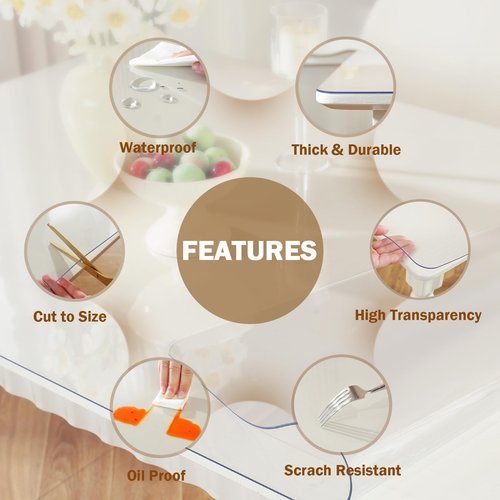 Royhom Clear Table Cover Protector 40 x 78 Inch, 1.5mm Thick Plastic Table Cover, Waterproof, Easy to Clean, Transparent PVC Desk Protector Mat for Dresser, TV Cabinet, Dining Room