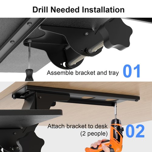 Suptek Keyboard Tray Under Desk Height Adjustable Ergonomic Sliding Keyboard and Mouse Tray, 25”x9.8”, DSF5