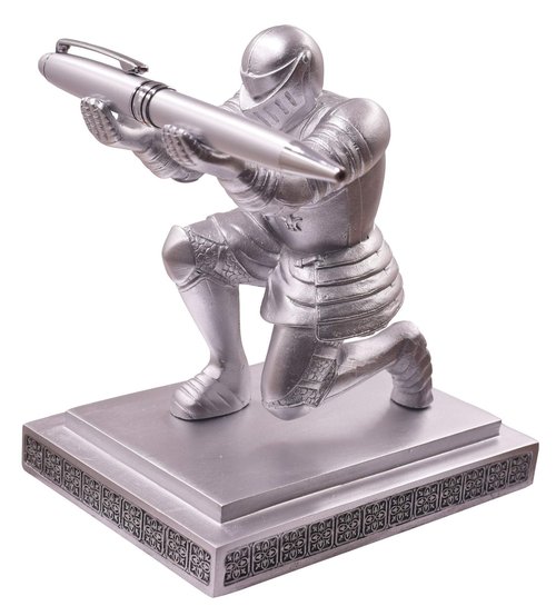 Ofiedx Executive Knight Pen Holder with A Cool Pen, Home Office Desk Organizers Decor Resin Pen Holder, Christmas Gift Idea for Dad, Uncle, Man, Boyfriend, Friends Silver