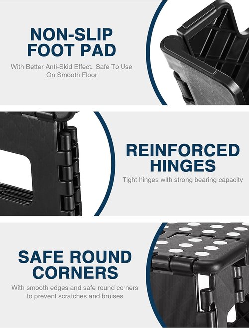 Dyforce Folding Step Stool - Heavy Duty 13" Compact Foot Stool for Adults & Kids | Holds Up to 300 lbs (Black)