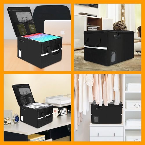 Fireproof Document Box with Lock, Document Organizer with Reflective Strip, Portable Fireproof File Box with Handle Document Safe, File Cabinet for Hanging Letter/Legal Folder/Certifications/Books