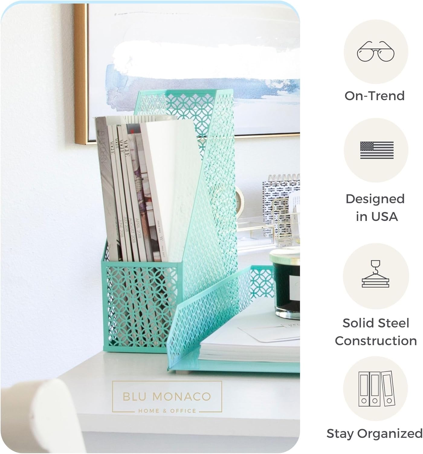 BLU MONACO Aqua Teal 6-Piece Desk Organizer Set | Stylish Office Accessories for Women