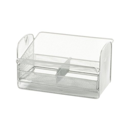Safco Onyx Phone and Utility Tray with Drawer, Desktop Organizer, Durable Steel Construction, Silver